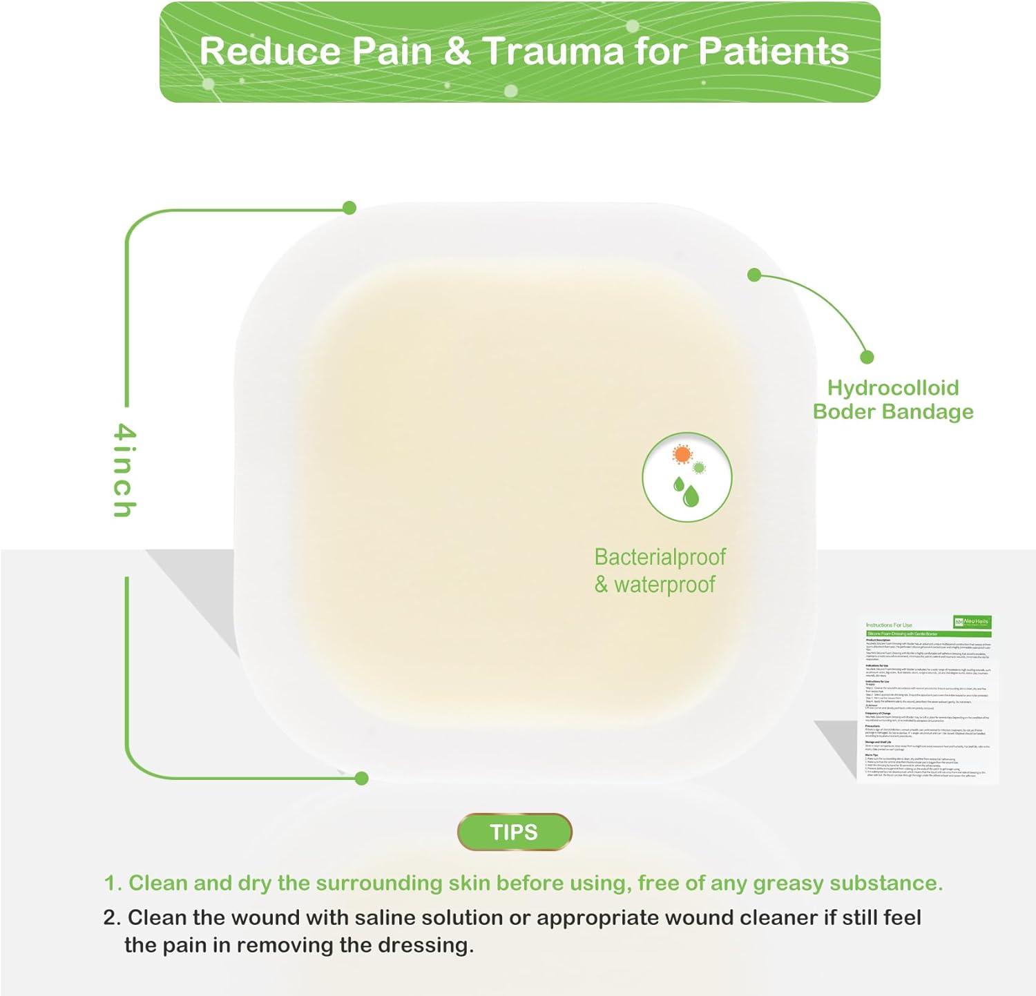 imageHydrocolloid Bandages Hydrocolloid Wound Dressing Thin Type 4x4 for Dry to Light Exudate Wound Bed Sore Pressure Ulcer Minor Burns Abrasions Cuts 10 Packs from NeuHeils4x4 Border