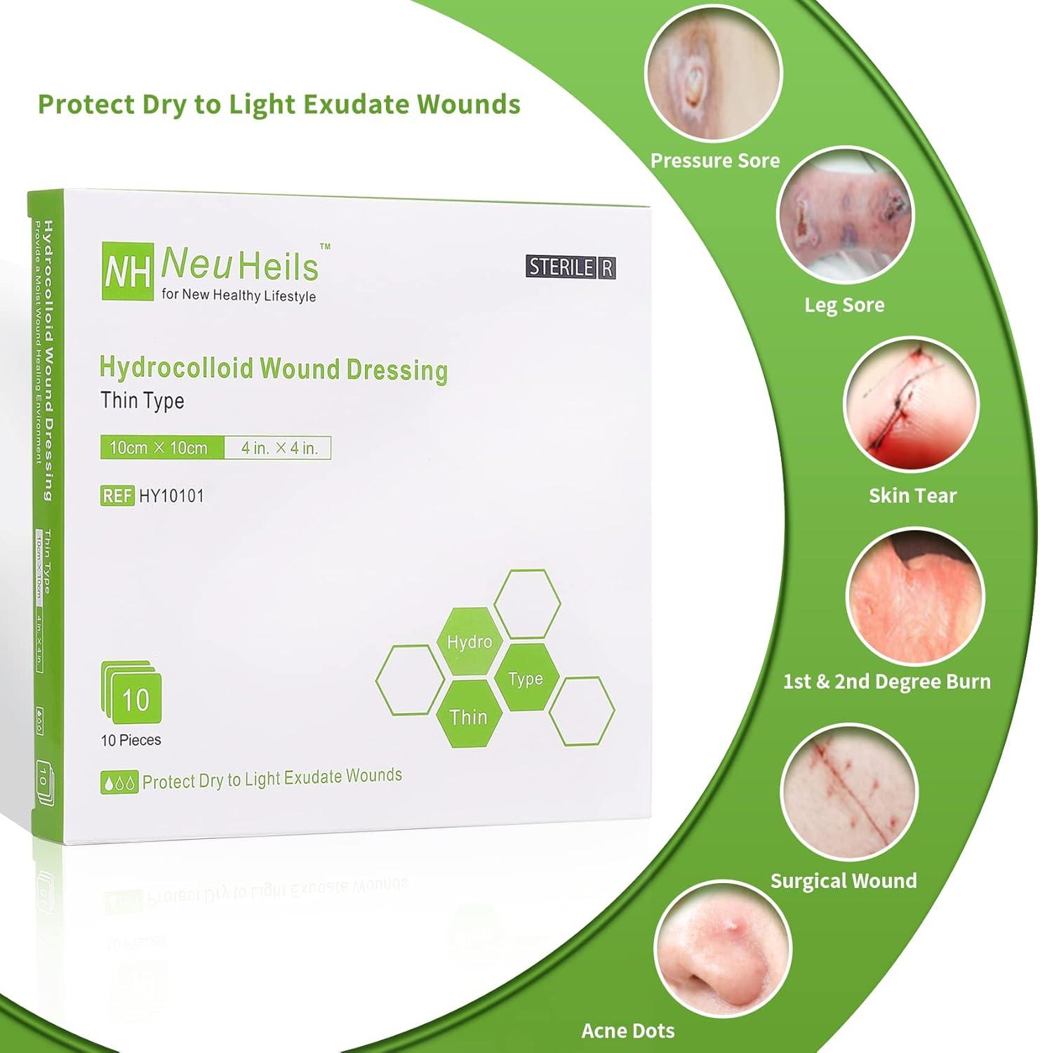imageHydrocolloid Bandages Hydrocolloid Wound Dressing Thin Type 4x4 for Dry to Light Exudate Wound Bed Sore Pressure Ulcer Minor Burns Abrasions Cuts 10 Packs from NeuHeils4x4 Thin