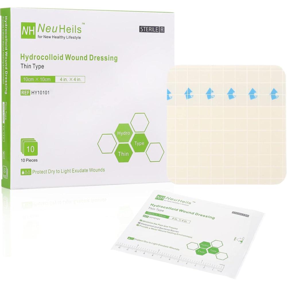 imageHydrocolloid Bandages Hydrocolloid Wound Dressing Thin Type 4x4 for Dry to Light Exudate Wound Bed Sore Pressure Ulcer Minor Burns Abrasions Cuts 10 Packs from NeuHeils4x4 Thin