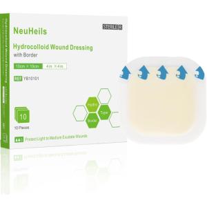 imageHydrocolloid Bandages Hydrocolloid Wound Dressing Thin Type 4x4 for Dry to Light Exudate Wound Bed Sore Pressure Ulcer Minor Burns Abrasions Cuts 10 Packs from NeuHeils4x4 Border