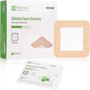 imageNeuHeils Silicone Adhesive Foam Dressing Bandage with Gentle Border 6 x 6 inch for Bed Sore Leg Ulcer 5 Pack High Absorbency Waterproof Silicone Wound Bandage for Pressure Ulcer3x3 Pack of 10
