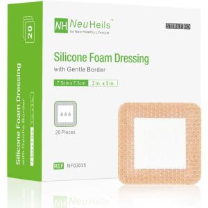 imageNeuHeils Silicone Foam Dressing with Gentle Border 4x4 20 Pack for Bed Sore Leg Ulcer High Absorbency Large Waterproof Silicone Wound Bandage3x3 20 Packs