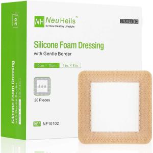 imageNeuHeils Silicone Foam Dressing with Gentle Border 4x4 20 Pack for Bed Sore Leg Ulcer High Absorbency Large Waterproof Silicone Wound Bandage4x4 20 Packs
