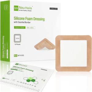 imageNeuHeils Silicone Foam Dressing with Gentle Border 5x5 10 Pack for Bed Sore Leg Ulcer High Absorbency Large Waterproof Silicone Adhesive Wound Bandages Patches6x6 Pack of 10