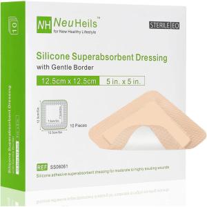 imageNeuHeils Silicone Super Absorbent Wound Dressing 4x4 20 Packs SelfAdhesive Waterproof Bandage with Ultrasorb Pad for Heavy Exudates Wound Soft Gauze Island Dressing5x5 10 Packs