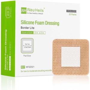 imageNeuHeils Silicone Foam Dressing Border Lite 2x5 20 Packs Pad Size 11x33 Soft Gentle Would Bandage Patch for Small Bed Sore Pressure Ulcer2x2 20 Packs