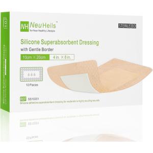 imageNeuHeils Silicone Super Absorbent Wound Dressing 4x8 Inch 10 Pack  2x6 Inch Absorbent Pads  PostSurgery Bed Sores Pressure Ulcers  SelfAdhesive Bandage for Surgical Wounds ampamp Cuts