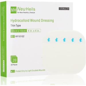 imageNeuHeils Hydrocolloid Bandages 4x4 Inch  20 Pack Hydrocolloid Thin Wound Dressing for Light Exudates Pressure Ulcers Bed Sores Minor Burns Cuts ampamp Abrasions Blister ampamp Surgical Wound Care4x4 20 Packs