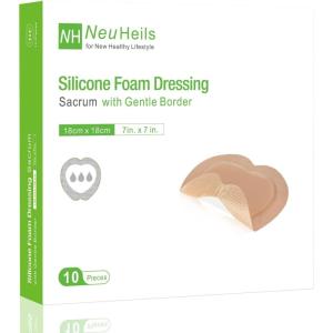 imageNeuHeils 10 Packs Sacrum Silicone Foam Dressing with Border 7x7 for Sacral Bed Sore Pressure Ulcer Wound Bandages