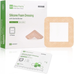 image:imageNeuHeils Silicone Adhesive Foam Dressing with Gentle Border 4x4 for Bed Sore Leg Ulcer 20 Pack High Absorbency Waterproof Silicone Wound Bandage3x3 Pack of 10