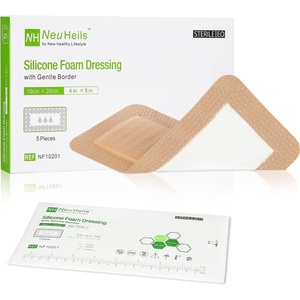 image:imageNeuHeils Silicone Adhesive Foam Dressing with Gentle Border 4x4 for Bed Sore Leg Ulcer 20 Pack High Absorbency Waterproof Silicone Wound Bandage4x8 Pack of 5